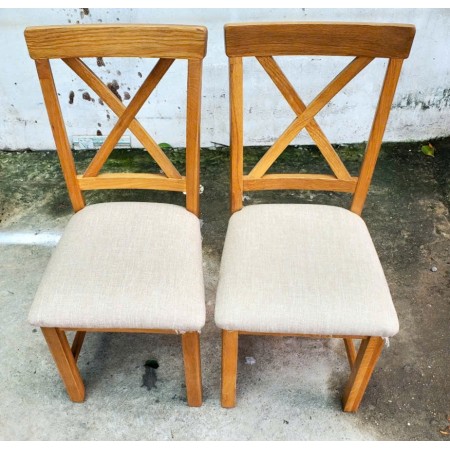 PPS Oak : Ghế Gỗ Sồi Tựa Lưng X + Đệm Bọc Vải